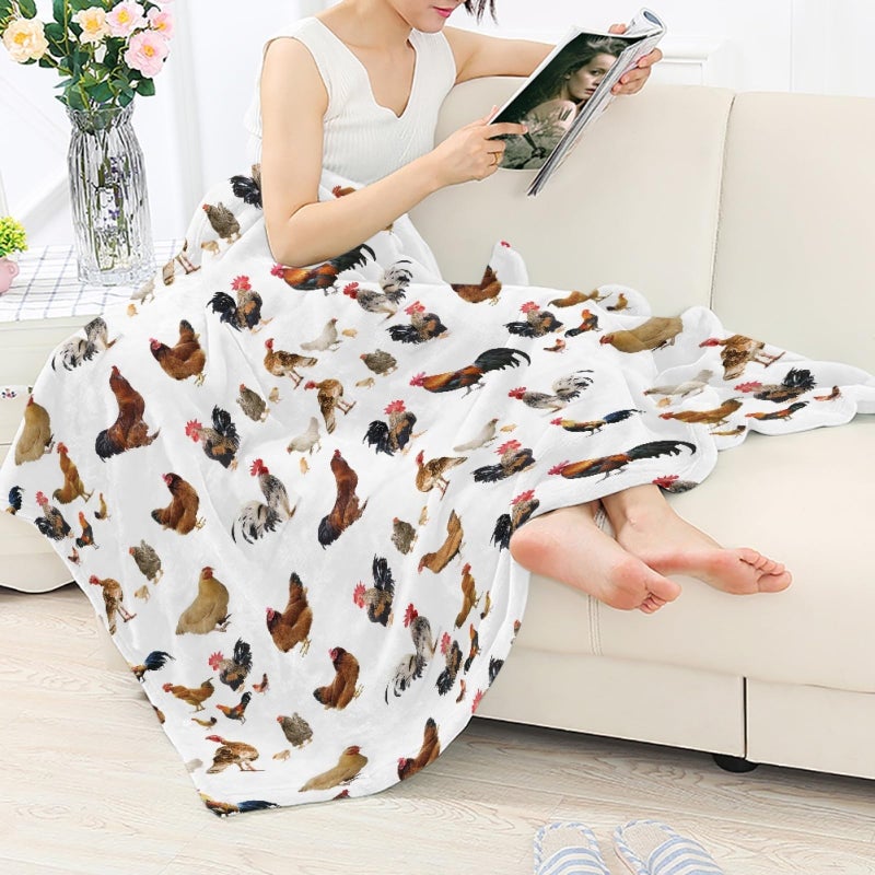 AFPANQZ Chicken Printed Super Soft Fuzzy Faux Fur Reversible Flannel Throw Blanket for Sofa, Couch and Bed - Plush Blanket Funny White 35.4x47inch - Image 2